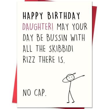 Imagem de Smithtuy Cartão de aniversário para filha, cartão de aniversário de mãe, pai, pais, presentes de aniversário da filha feliz com design inspirado em meme de gíria Skibidi Rizz