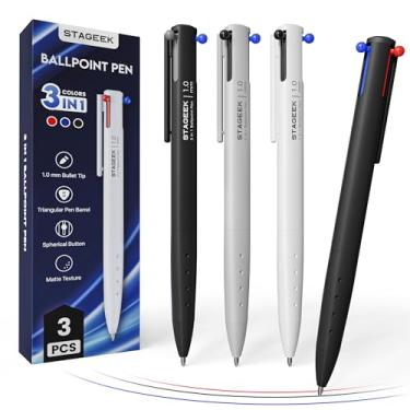 Imagem de STAGEEK 3 canetas multicoloridas, 3 em 1 coloridas, canetas esferográficas de secagem rápida de 1,0 mm, canetas retráteis coloridas de escrita suave para escritório, material escolar, anotações e