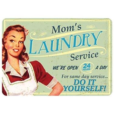 Imagem de Vintage Mom's Laundry Service Open 24 a Day Placa de metal em lata 20 x 12 polegadas retrô casa cozinha banheiro lavatório decoração de parede