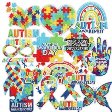 Imagem de 16 peças de adesivos bordados para conscientização do autismo, apliques decorativos, passar a ferro/costurar para roupas, camisetas, roupas, vestido, chapéu, mochilas, jeans, calças, acessórios
