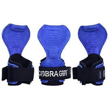 Imagem de Cobra Grips Luvas Pro para levantamento de peso, alças resistentes, ganchos alternativos para levantamento de peso, melhor para levantamento de peso, ajustável, neoprene, acolchoado, suporte de pulso (couro azul profissional)