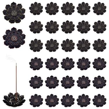 Imagem de WADORN 32 peças de suporte de incenso de lótus, queimador de incenso de liga de 2 cores com 6 furos, queimador de cone, apanhador de cinzas com bandeja de incenso para fragrância doméstica, ioga