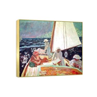 Imagem de BMZFYBS Famosa imagem de paisagem de arte de parede - impressões em tela - veleiro - pintura com moldura dourada para sala de estar banheiro decoração de casa 30 x 35 cm 12 x 13 polegadas