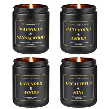 Imagem de Velas perfumadas para homens, pacote com 4 velas masculinas perfumadas para casa, conjunto de velas de cera de soja de 800 ml - lavanda/patchouli/sândalo/eucalipto, velas de aromaterapia, ideia de