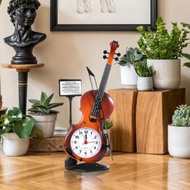 Imagem de Relógio Despertador em Formato de Violino com Suporte Decorativo