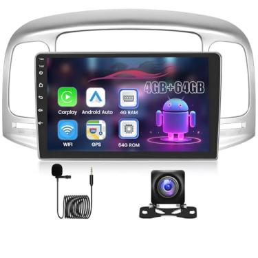 Imagem de Upriding 【8 núcleos 4 + 64 G】 Rádio veicular Android para Hyundai Accent 2006-2011 tela sensível ao toque de 9 polegadas com carplay sem fio Android Auto, GPS/5G WiFi/DSP/Bluetooth/SWC/microfone