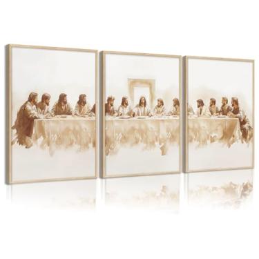 Imagem de Conjunto de arte de parede The Last Supper de decoração de parede cristã de 3 peças, impressão de pôster de arte Jesus e discípulos para sala de estar, quarto, sala de oração, 30,5 x 40,6 cm, sem