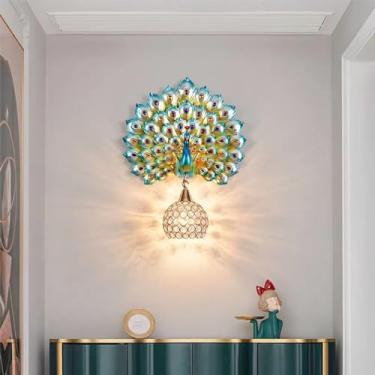 Imagem de Luminária de parede LED American Creative Art Peacock para sala de estar, quarto, escritório, casa de campo, hotel, quarto infantil e corredor (Cor C)
