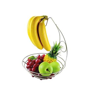 Imagem de Cesta de frutas de metal de cozinha com suporte de banana, criatividade, 2 em 1, tigela de frutas e estilo moderno, suporte de banana de ferro cromado para frutas e legumes, prateleira de tigela