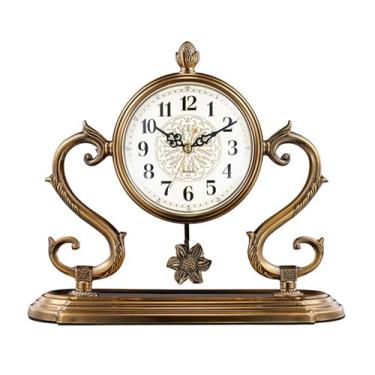 Imagem de Relógio de cornija de metal com pêndulo banhado a lareira relógio de mesa retrô de cobre mudo relógios de mesa movidos a bateria decoração de casa relógios de cornija de presente