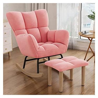 Imagem de FENOKD Poltrona de balanço moderna com assento de pé alto design estofado adornado almofada confortável perfeita para sala de estar ou quarto (rosa)