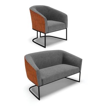 Imagem de Namoradeira E Poltrona Industrial Preto Stella Noz-linho D03 - D'rossi Cor Grafite