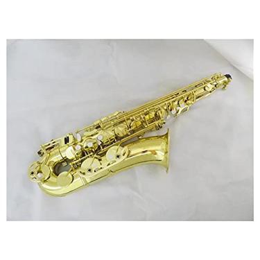 Imagem de Saxofone amarelo lacado latão saxofone C saxofone com estojo rígido instrumentos musicais profissionais saxofone reto