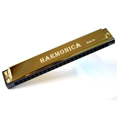 Imagem de Gaita profissional C de 24 furos para iniciantes praticarem o jogo (ouro)