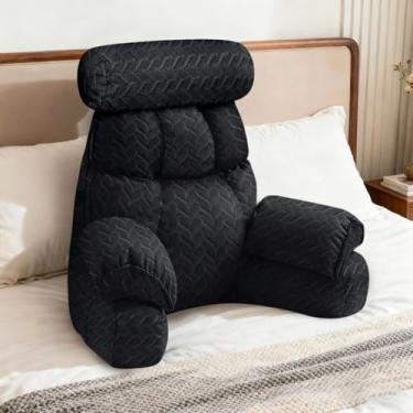 Imagem de FXXUDVNIIN Travesseiro de costas para cama sentado: travesseiro de leitura com apoio de braço de 23,9 cm de altura para sentar e TV travesseiros para, brincar, trabalhar e relaxar, suporte confortável