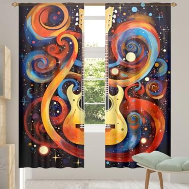 Imagem de 2 conjuntos de painéis de notas de guitarra Pellis Music cortinas transparentes arejadas com filtro leve painéis de cortina leve cortina de porta para janela para sala de estar, quarto, jantar, 192 cm