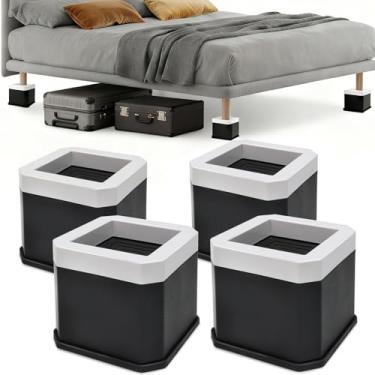 Imagem de EleganceX Elevadores de cama resistentes 4 peças – camas elevatórias, mesa e sofá de até 8 cm, elevadores de móveis antiderrapantes para armazenamento extra embaixo da cama