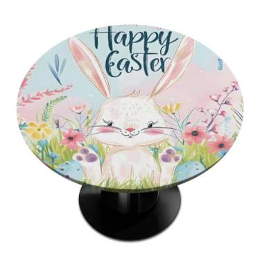 Imagem de hongjinglin Toalha de mesa redonda com borda elástica de Páscoa, toalha de mesa redonda limpável para ambientes internos e externos, pátio, jantar, cozinha, festival, decoração para mesas de 114 a 127