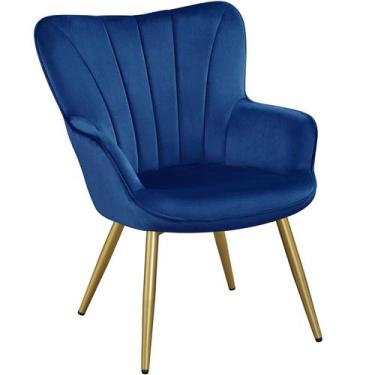 Imagem de Cadeira Yaheetech Velvet Accent Poltrona azul com pernas de metal mode