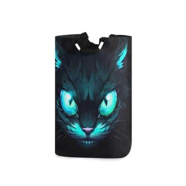 Imagem de ATTX Cesto de roupa suja azul neon olho de gato com alças acolchoadas – cesto de roupas dobrável à prova d'água para banheiro, quarto, dormitório, cesta organizadora de lavanderia resistente (460)