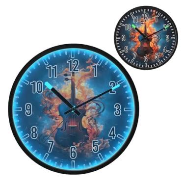Imagem de Blueangle Relógio de parede LED que brilha no escuro e ativado por voz, silencioso, chamas de fogo, design de clave musical, operado por bateria para decoração de quarto e sala de estar (271)