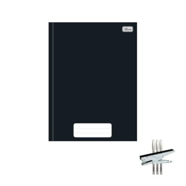 Imagem de Kit Caderno Brochura Capa Dura Preto 80 Folhas Tilibra + Caneta Trigel Branca 0.8mm + Grampeador Alicate HP45