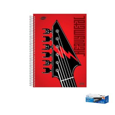 Imagem de Kit Caderno Masculinos 20 Matérias Capa Dura 400 Folhas e Grampeador Metallic C-15