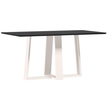 Imagem de Mesa De Jantar Para 6 Lugares 1,60m Tampo Mdf Com Vidro Rubi Off White/preto - New Ceval