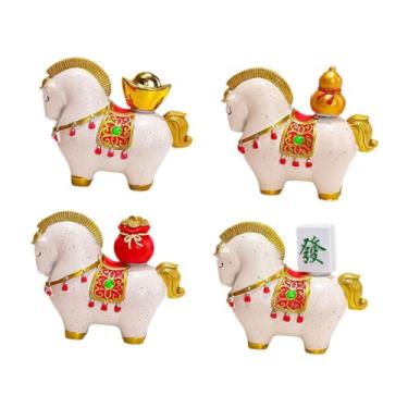 Imagem de Generic Conjunto de 4 esculturas de cavalos para mesa, em resina, para decoração de ambientes. Ideal para decoração de mesas, lareiras e entradas, seguindo os, Branco