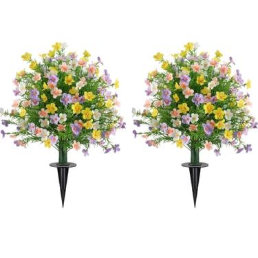 Imagem de Pacote com 2 árvores de bola de topiária de buxo artificial com ponta de solo para ambientes externos, arbustos florais artificiais realistas de 58 cm, plantas artificiais resistentes a UV para