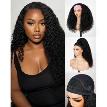 Imagem de Megalook hair Peruca De Cabelo Humano Com Faixa De Cabeça, Densidade 220%, Sem Cola, Cabelo Humano, Crespo, Cacheado, Sem Renda, Meia-Peruca Com Faixa De Cabeça, Rabo De Cavalo Com Cordão De 18 Pol