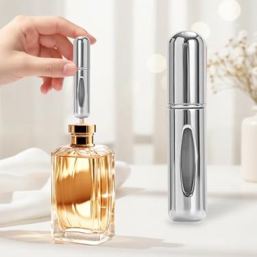 Imagem de Mini perfume recarregável de 5 ml, atomizador de perfume recarregável, frascos de spray, portátil para viagens, férias, atividades ao ar livre e negócios, prateado brilhante