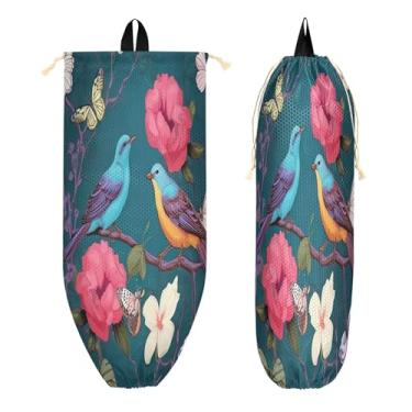 Imagem de xigua Suporte de parede para saco plástico de pássaro borboleta com cordão 1 pacote, organizador de sacolas de supermercado reutilizável para bolsas, meias, roupas íntimas e gravatas