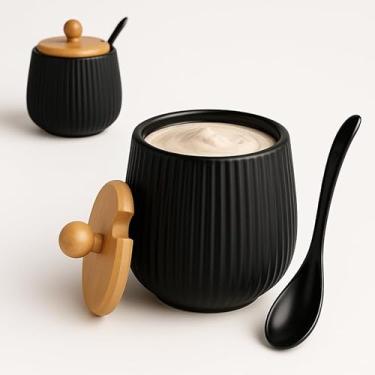 Imagem de Açucareiro Em Porcelana Com Colher Tampa Bambu 360ml Oásis (Preto)