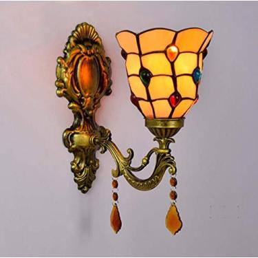 Imagem de Luminária de parede estilo Tiffany, com cúpula de vitral vintage de 15 cm, arandela de parede para ambientes internos, ideal para quarto, sala de estar e corredor, soquete E27, CrystalBeads.