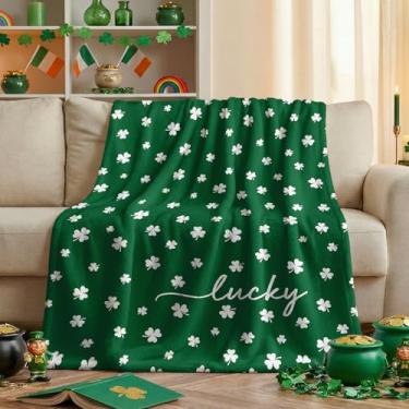 Imagem de Horaldaily Cobertor de flanela para o dia de São Patrício, trevo irlandês, verde, macio, felpudo, aconchegante, cobertores de lã para sofá, cama, presente ideal para crianças e adultos, 152 x 203 cm