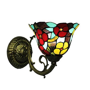 Imagem de Arandela de parede estilo Tiffany com vitrais florais, luminária de parede retrô americana com espelho frontal para quarto, cabeceira, corredor e varanda, 20 cm (8 polegadas), Morning Glory