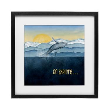 Imagem de Stupell Industries Go Explore Whale Breach Impressão emoldurada cinza sob vidro, design de Brett Blumenthal, 40,6 x 40,6 cm