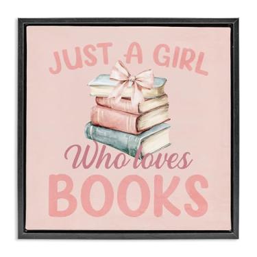 Imagem de Stupell Industries Arte de parede em tela flutuante emoldurada dourada Reader Girl Who Loves Books, design de Kim Allen, 45,7 x 45,7 cm