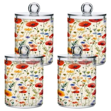 Imagem de STAYTOP 2 peças vintage lindas flores silvestres dispensador Qtip boticário frascos banheiro com etiquetas – recipiente de armazenamento Qtip recipiente de plástico transparente acrílico para bola de