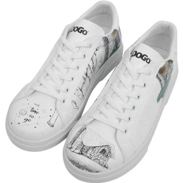 Imagem de DOGO Tênis feminino branco – Tênis feminino feito à mão, couro vegano e design exclusivo, sapatos confortáveis para mulheres, tênis Ace, Hora de ir, 38