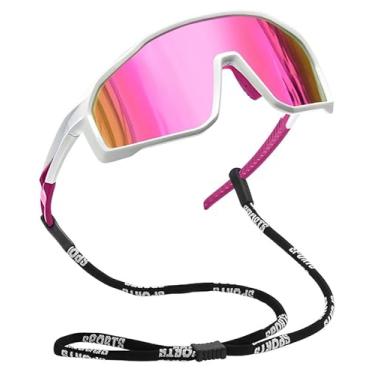 Imagem de Joopin Óculos de Sol Esportivo Masculino Feminino Oculos Polarizados Envolventes para Ciclismo com Proteção UV400 Armação TR90 Branco Lente Espelhado Rosa