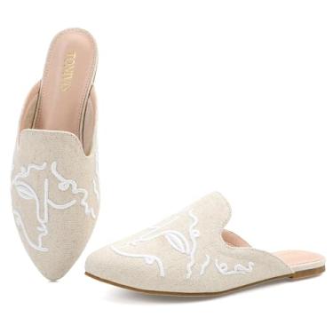Imagem de TONIVIS Mules for Women Mocassins femininos confortáveis sem costas nuas, bico fino para trabalho e uso casual, sapatos de salto baixo fechados feminino mule, Rosto bege, 40