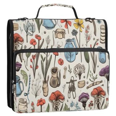 Imagem de CEBUGI Fichário de 3 anéis com zíper com alça de ombro, pasta de arquivo expansível de 3,8 cm, anéis D, para escola, escritório, flores