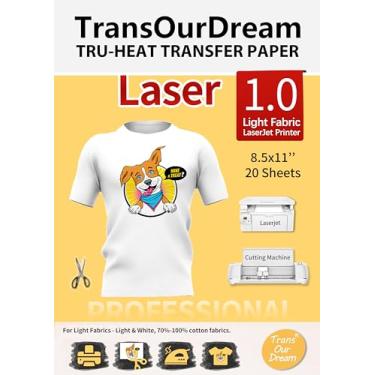 Imagem de TransOurDream Papel de Transferência de Calor para Impressora Laserjet(20 Folhas, 8,5X11", Laser 1.0) Vinil de Transferência de Calor Htv Imprimível para Camisetas Ferro Em Transferências para Tecidos