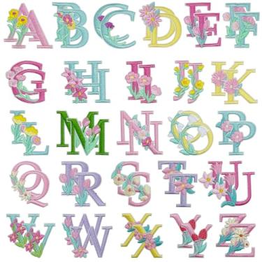 Imagem de Allazone Passar a ferro em letras, aplique bordado do alfabeto A-Z costurado, apliques bordados para artesanato faça você mesmo, roupas, chapéu, jaqueta, mochila (flor)
