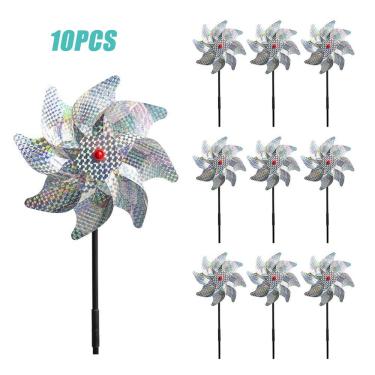 Imagem de 10 Peças Pinwheel Repelente de Pássaros Reflectivo Brilhante Pin Wheels Decoração Jardim Plantas Flores Windmill Mylar