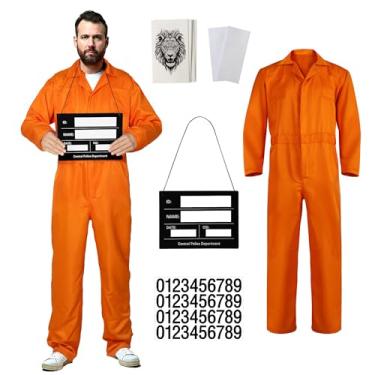 Imagem de HOMELEX Macacão de prisão laranja masculino fantasia de Halloween uniforme de prisão adulto (HUANG, M)