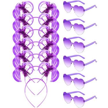 Imagem de Vincha de disfraz Taiyin con pompones y gafas de corazón moradas