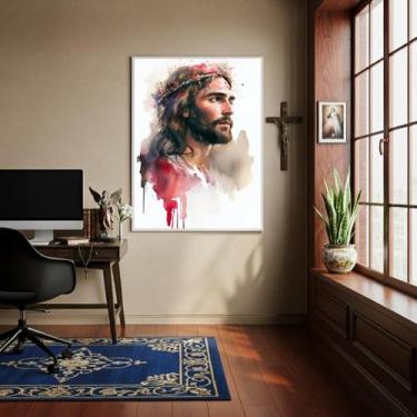 Imagem de Quadro Decorativo Jesus Cristo Aquarela - 70X50Cm - Quadros On-Line